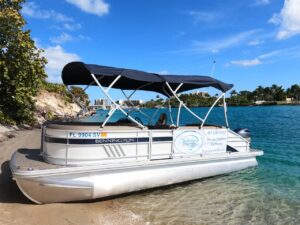 Pontoon boat with double bimini top