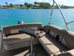 bench seats and table on pontoon